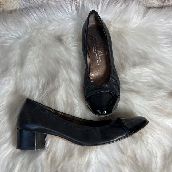 AGL Attilio Giusti Leombruni Black Leather Cap Toe Heels Sz 39.5/7.5 - Picture 1 of 8